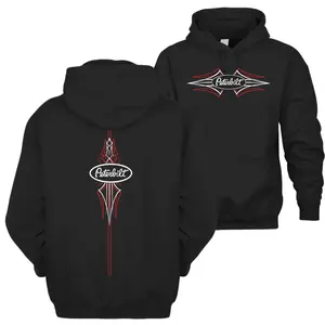 Peterbilt Pinstripe Logo Hoodie – 2side Trucker Graphic Hoodie, Red White Black Classic Pullover, Semi Truck Unisex Outfit, Vintage Highway Apparel