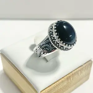 Sterling Silver 925 Black Agate Ring Jewelry