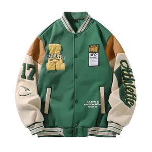 Men's Letter Embroidered Baseball Jacket, Loose Casual Sports Long Sleeve College Style Coat, Suitable for Autumn and Winter, Men's Everyday Outerwear