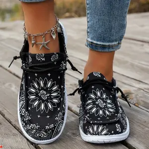 3 Colors Women SlipOn Loafers Geometric Floral Pattern Lightweight EVA Sole AllSeason Comfort Indoor Outdoor Use Ladies Fashion Footwear Easyclean Casual Summer Shoes Black Blue Yellow