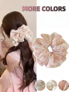 3-Pack Embroidered Floral Hair Ties Scrunchies, Soft Gradient Fabric, 3D Flower Stitching, High Elasticity, Comfortable for Daily Use