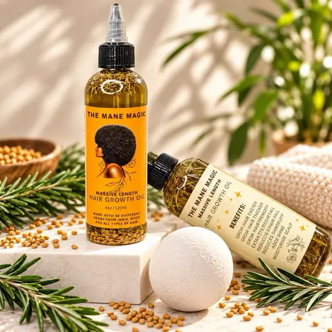 The Mane Magic Hair growth oil 4oz Haircare with 35 organic ingredients from India fast and massive results-peppermint scented