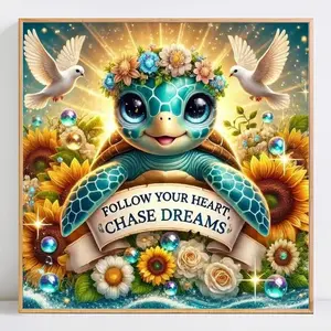 Turtle Pattern DIY Diamond Arts Colorful Painting Kit without Frame, Full Round Drill Diamond Painting, Wall Art Decor for Home, Diamond Painting Kits