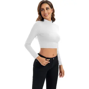 Women's Long Sleeve Crop Top Clothes - Lightweight Mock Neck Base Layer, Very Soft, Minimalist Grey Basic Streetwear Tshirt for Summer Outfits,summervibes