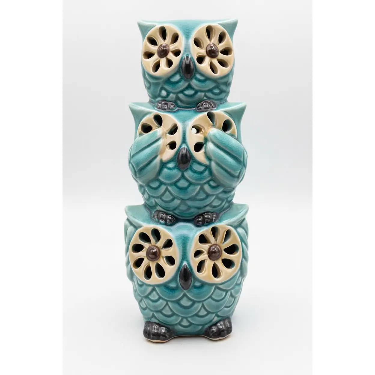 Vintage-Inspired Turquoise Owl Ceramic Aroma Diffuser – Hear, See & Speak No Evil