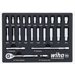 Wiha 33396 25 Piece 1/4” Drive Professional Standard and Deep Socket Tray Set - SAE