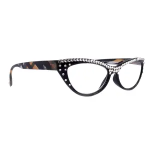 The Lynx, (Bling) Reading Glasses 4 Women W (Full Top) (Clear) Genuine European Crystals, Magnifying Cat Eye (Blk Leopard) NY Fifth Avenue