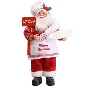 Santa Claus Plush Doll 30cm Navidad Party Decor Xmas Ornaments New Chef with Welcome Sign & Candy Cane