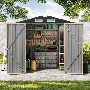 GVDV 6x4 FT Outdoor Metal Storage Shed, Durable Garden Shed with Updated Frame Structure for Backyard, Patio, Tool Storage, All-Weather Shelter for Bike, Gardening Tools, Equipment, Pet