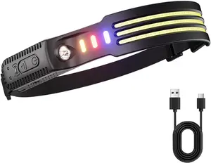 USB Charging Camping Headlight 230° Wide Beam LED with Warning Lights & Motion Sensor Waterproof Flashlight for Adults Hiking Fishing Cycling - Outdoor