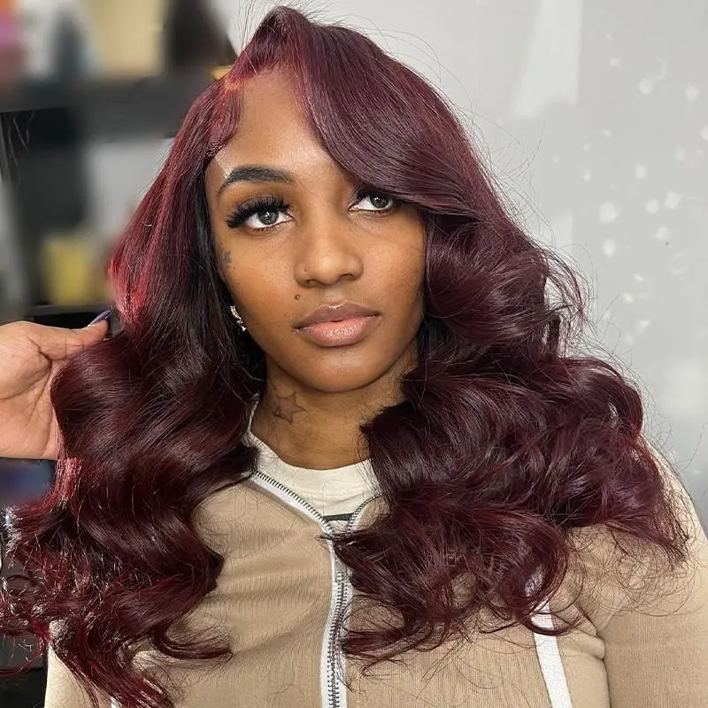 Dark 99J Colored Bob Wig Body Wave 13x4 Lace Frontal Human Hair Wigs Dark Burgundy Colored Bob Wigs 180 Density Pre Plucked for Women