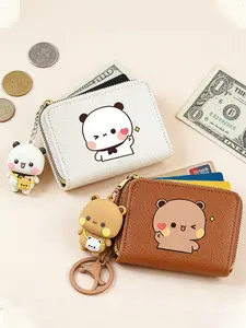 Kawaii 1pc bubu and yier PANDA Short Coin Purse with Card Slots Double Zipper Wallet Design And Charm Credit Card Holder Coin Bag for Women Girl birthday gift