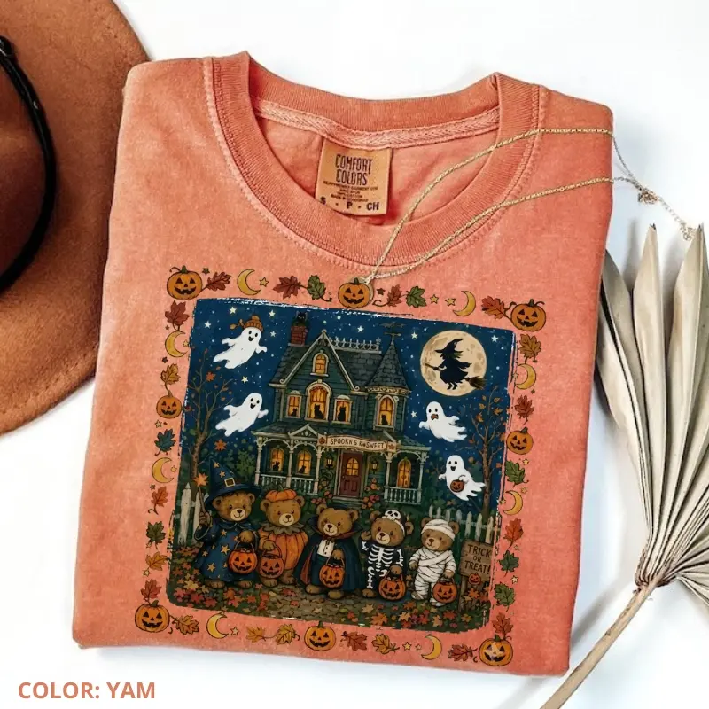 Comfort Colors 90s Bears Halloween Shirt, Trick or Treat Tee, Haunted House Graphic T-Shirt, Pumpkin Lover Spooky Season Gift