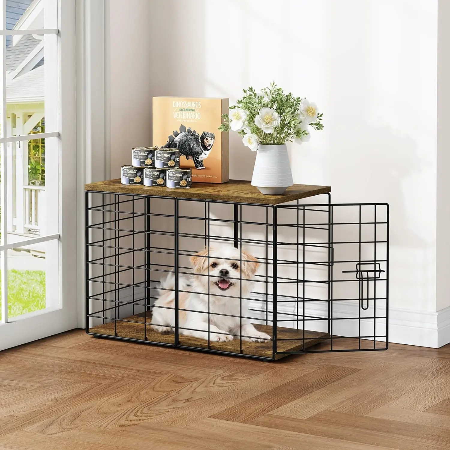 24 Inch Extra Small Dog Crate Furniture - Stylish Durable Indoor Dog Kennel with Storage Top & Secure Lock, Dog Crates for Small Dogs Under 7 lbs, Decorati