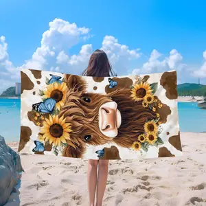Highland Cow & Sunflower Beach Towel - Extra Large Microfiber, Soft Quick-Dry Durable & Portable, Perfect for Beach Pool Camping
