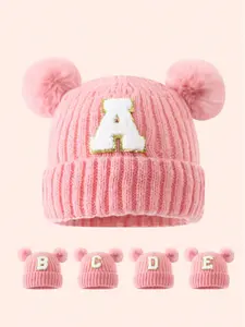 Cute Baby Knitted Hat with Letter Decoration, Soft Warm Knitting Beanie for Kids, Casual Fashion Accessory for Fall & Winter, Perfect Gift (0-3y)