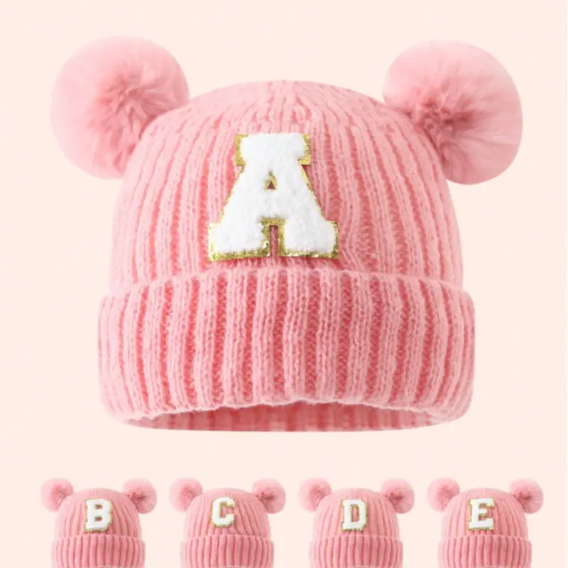 Cute Baby Knitted Hat with Letter Decoration, Soft Warm Beanie for Kids, Toddler Beanie, Casual Fashion Accessory for Fall & Winter, Perfect Gift (0-3y)