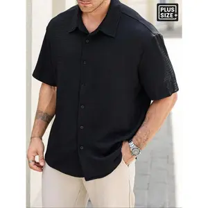 Men’s printed jacquard shirt, trendy short-sleeve summer shirt with collar, fashionable casual daily wear, stylish fitted design
