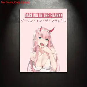 1 piece/set of frameless canvas print posters, classic two-dimensional art, Zero Two 002, Anime design, ideal gift for Japanese anime culture lovers, bedroom, living room, wall decor