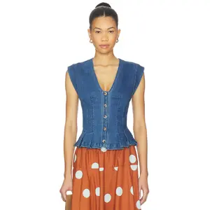Free People Dylan Denim Vest in Medium Blue