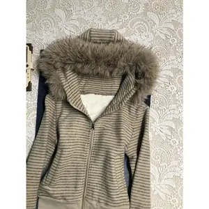 Punk Coat Y2k 2000s Vintage Faux Fur Collar Hoodie Zip-Up Woman Sweatshirts Goth Stripe Hot Girl Coat Winter Jackets Hip Hop Emo