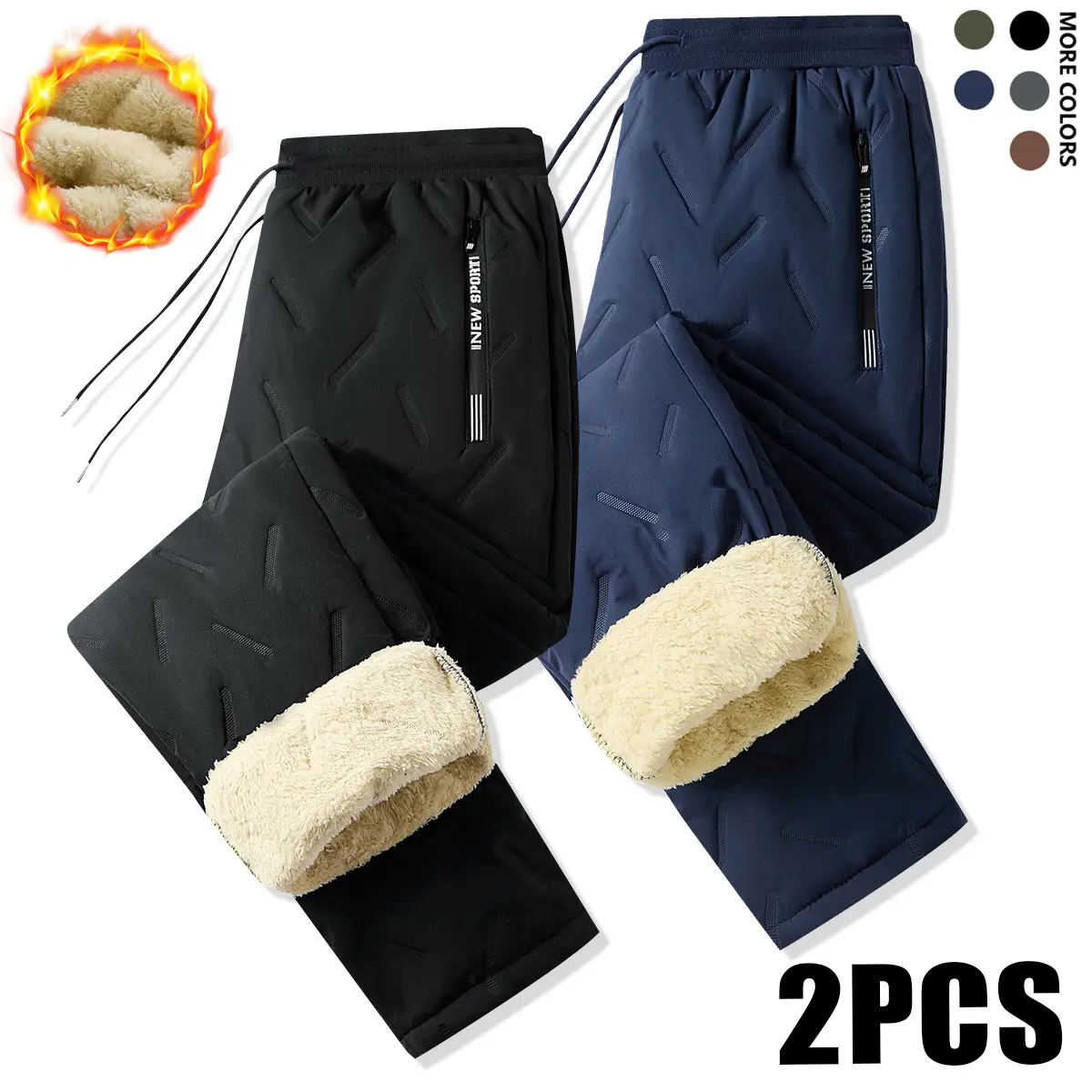 Men’s Thick Solid-Color Thermal Underwear Sets (2-Pack) with Therma-Fit Men's Pants, Double-Sided Polyester Base Layer, Fleece Lined, Cold-Resistant, Conservative Style, Drawstring Waist, Side Pockets, Button-Free, Black, Office-Ready, Long Johns, Plain