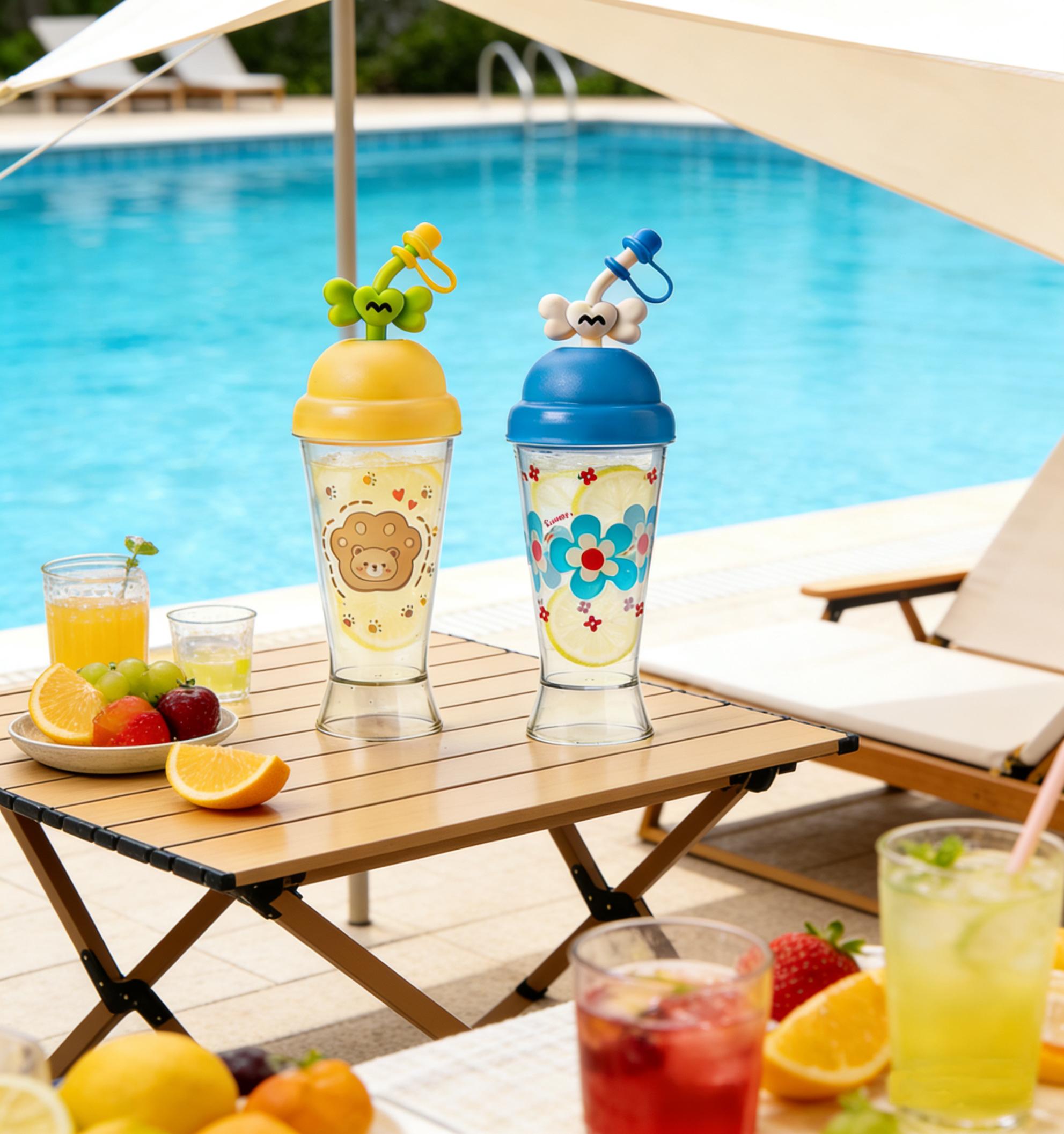 750ml Large Capacity Cute Straw Cup with Lid, Leakproof Silicone Straw Tumbler, BPA-Free Portable Water Bottle for Summer Iced Coffee, Smoothie, Bubble Tea, Travel & Daily Use