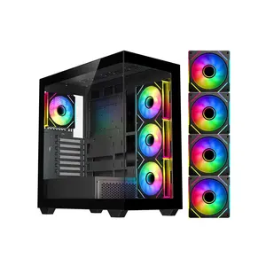 DIYPC ARGB-N6-BK Black Dual USB3.0/ 1 xType C Tempered Glass ATX Gaming Computer Case w/ Dual Tempered Glass Panel and 4 x ARGB PWM Fans (Pre-Installed). Support  BTF Back Plug MB