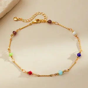 Geometric Rhombus Crystal Stone Anklet KA0306 Copper 18K Women's Summer Outdoor Anklet for Weddings Travel Souvenirs