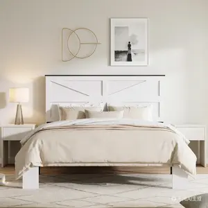 Wood Platform Bed Frame with Mi-Shaped Headboard