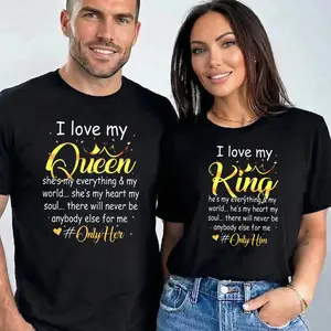 I Love My King Queen Couple Matching Shirt Graphic Couple Tee, Casual Shirts for Women for Men, Menswear Cotton Unisex Apparel Day Valentine Personalized