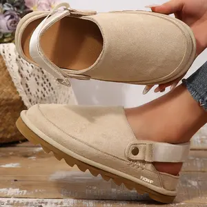 Comfy Thick Sole Clog Sandals for Women Suede Upper Adjustable Strap Indoor Outdoor Casual Mule Shoes