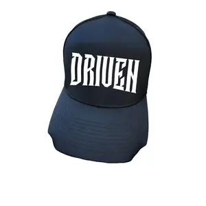 TheDriveClothing Driven Flexfit Hat – Black Fitted Cap, Stretch Fit Baseball Hat, 5 Panel Structured Mid Profile Mesh Back Custom Stamp Streetwear Cap