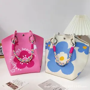 Knitted Handbag Tote Bag Shoulder Bag Woven Portable Custom Large Capacity Small Square Bag Sunflower Design Storage Tote Stylish Square Bag Aesthetic Tote