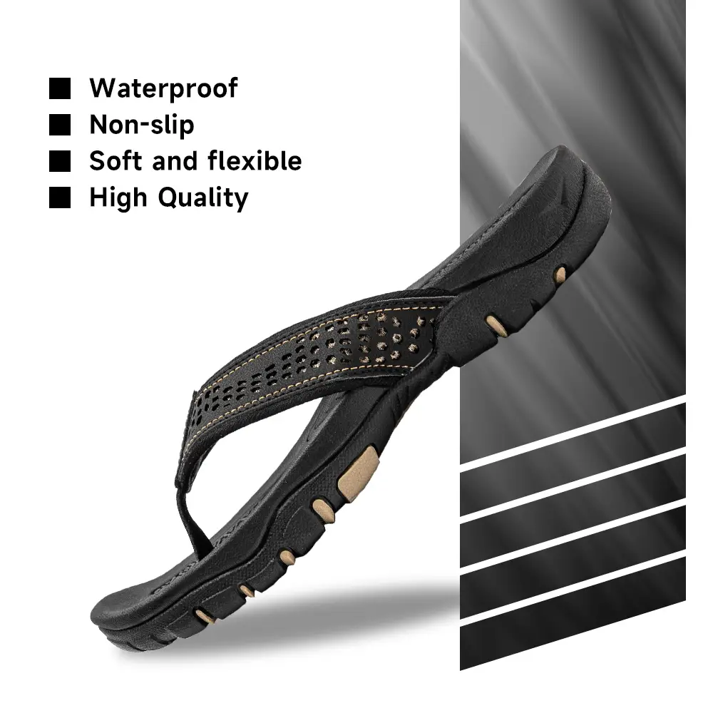 Hobibear Mens Casual Thong Sandals Indoor and Outdoor Beach Comfort Flip Flop Black Thick Bottom Slippers Walking Shoes Footwear Boy