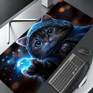 Kawaii Wizard Cat Playmat Design Large Gaming Mouse Pad, Gaming Mousepad, Desktop Decoration Protection Pad, Washable Rubber Pad Non-Slip Lock Edge Multi-Size Mouse Pad Suitable For Home Office, Good Gift for Family and Friends