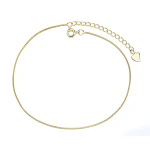 Amy & Annette 14K Gold Plated Snake Chain Anklet with Charms, Circular Design, and Simple Detailing