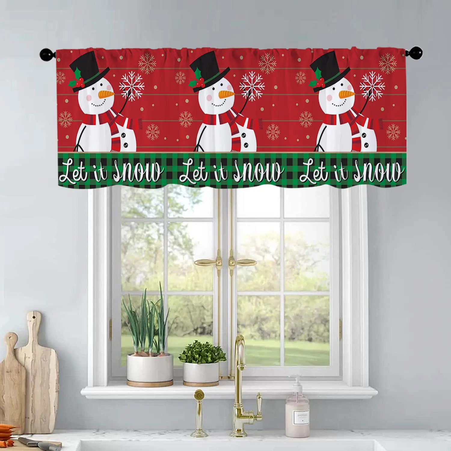 1pc Christmas and New Year printed kitchen curtains Christmas card, gift bag or box design w curtains valance window treatment living room bedroom home decor 54 x 18 inch