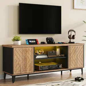 ONBRILL TV Stand with LED Lights, Living Room TV Console, Entertainment Media Center with Storage