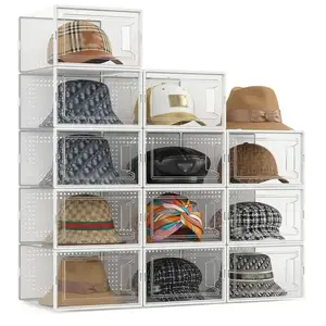 Stackable Clear Hat Organizer Box Modular Space Saving Hat Storage Container Crystal-Clear Plastic Display Case for Caps Snapbacks Beanies Sun Hats Dust-Proof Lightweight - Room