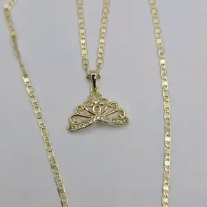 Crown beautiful necklace gold-plated 18"inches small sizes with fancy stone's