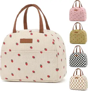 Lunch Bag for Women Men, Reusable Lunch Box, Insulated Lunch Pail bag with Large Capacity, Cooler Lunch Container for Work Travel Office Picnic (Strawberry beige)