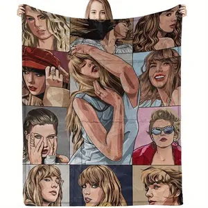 Tay Tay -Themed Flannel Blanket -  Plush Bedspread All-Season Cozy Throw - Machine Washable Music Fan Room Decor, TS Expression Prints for Bed, Sofa, Car & Office