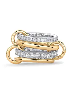Women's Interlocking Stackable Rings, Stacking Rings, Unique Mixed Metal Multi-Ring Set, Cubic Zirconia Two-Tone Connector Jewelry, Fashion Gift, Statement Multi Ring