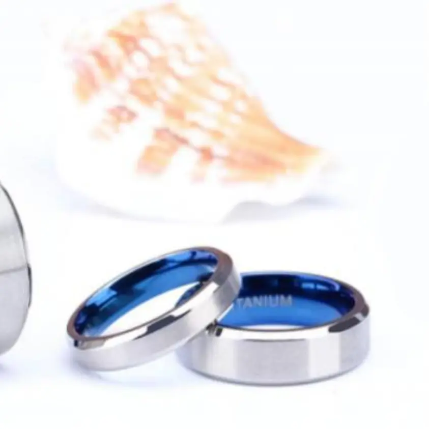 Luxury Silver & Blue Authentic Titanium Ring (4mm, 6mm) Size 7, 8