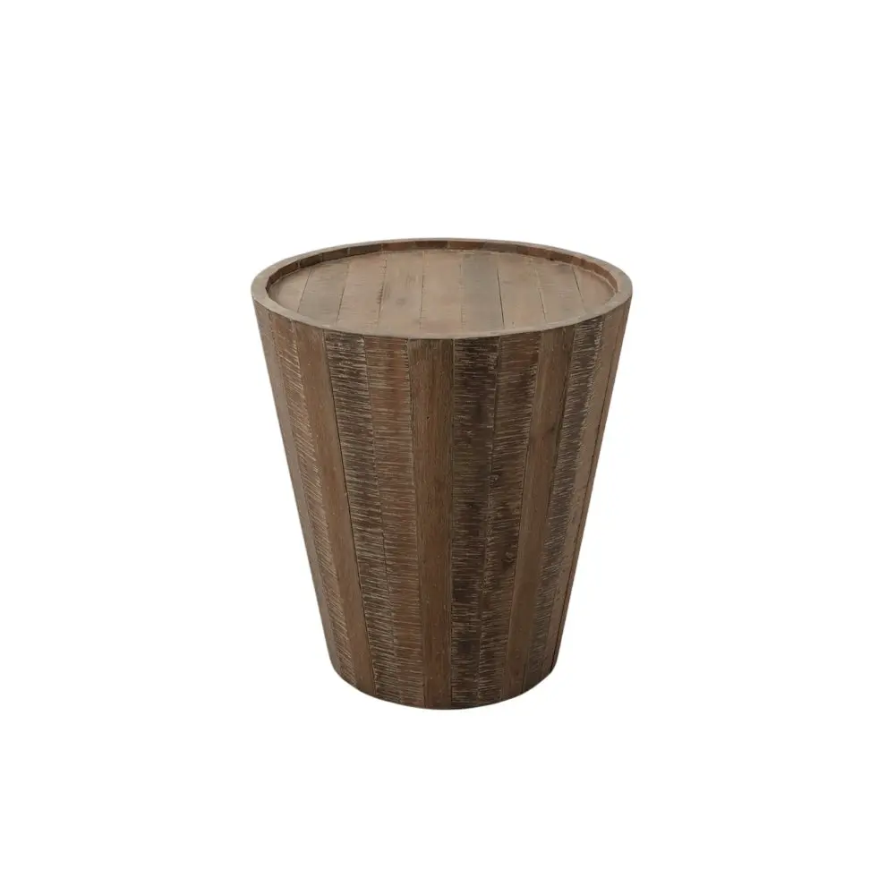 Indoor Conundrum Modern Distressed Solid Wood Drum End Table - Cylindrical, Clean Look, Rustic Charm, Space Saving Furniture