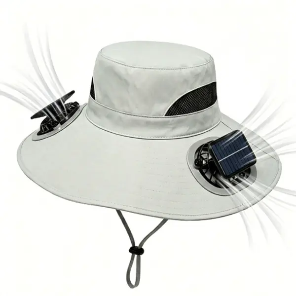 Solar Powered Fan Hat UPF 50+ Wide Brim Sun Hat with Dual Cooling Fans USB Rechargeable 3 Speeds Breathable Outdoor Hiking Fishing Gardening Camping Safari Bucket Hat for Men Women