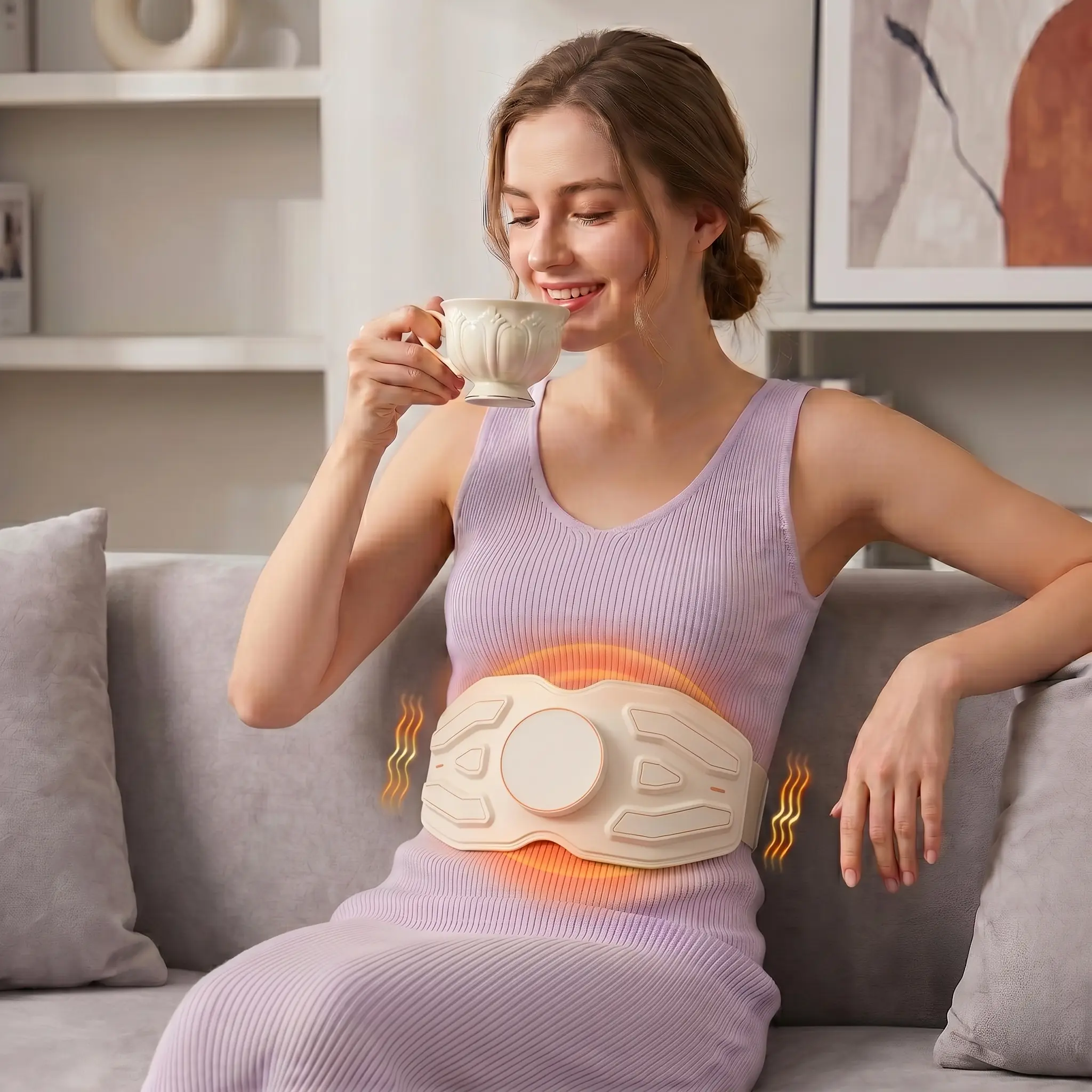 Cordless Lower Back & Belly Massager with Heat & Vibration: Adjustable Heating Pad Waist Lumbar Support Belt, EMS Red Light Tech for Muscle Relief, Tummy Control, Flat Tummy & Postpartum Body, Premium Gifts for Mom Dad Men Women Comfort