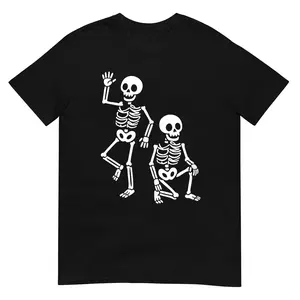 Subtle Party Skeletons Halloween Classic Funny Spooky T-Shirt Short Sleeve, Round Neck, Fashion TShirt