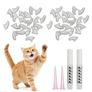 PETAXCELL Cat Nail Caps, Cat Claw Covers with Adhesive Glue and Applicators, Kitten Claw Caps Soft Paws, (40pcs, M, Crystal Silver), Intended for Pet Tips /  Nail Covers / Control Paws